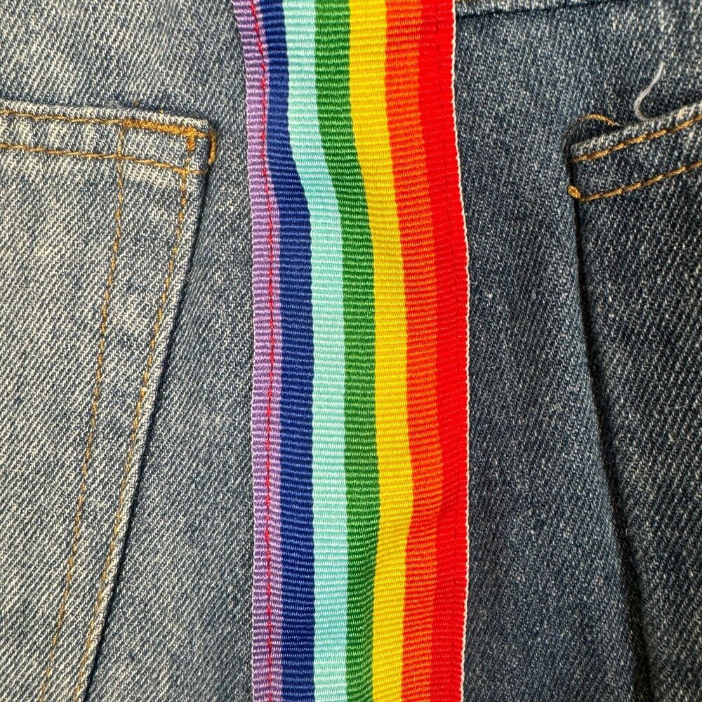 Sugarhigh‎ Jean Skirt Size 28 Rainbow Mini Skirt LGBTQ Pride Denim Distressed - Picture 7 of 10